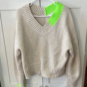 Helmut Lang Beige and Neon Green Women's Sweater